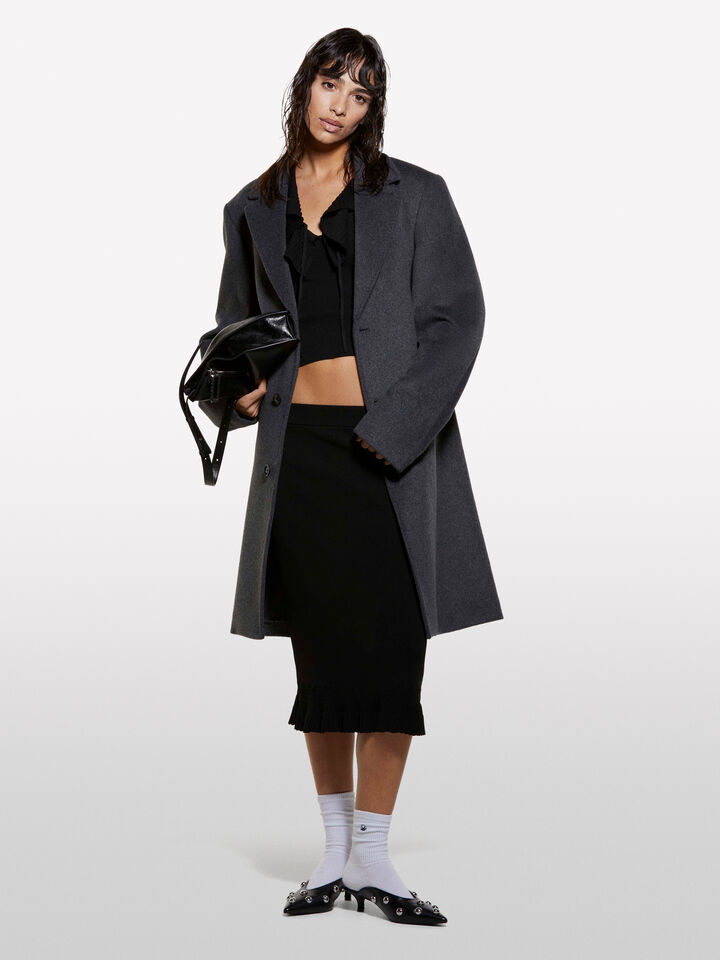 Black knit top with rouches - women's tops - Black | Sisley image number 1